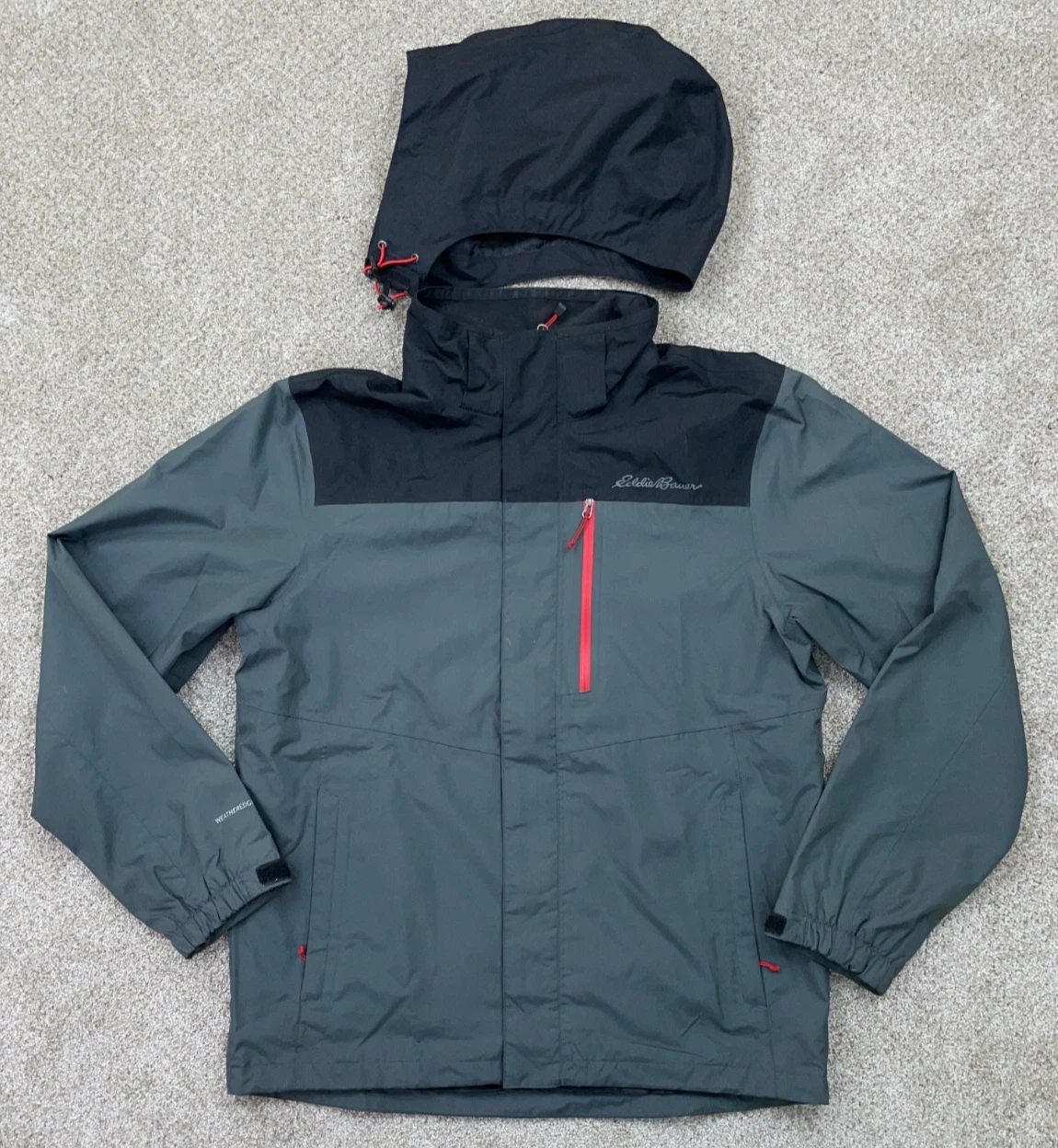Eddie Bauer Jacket Men's Large Gray Black Weatheredge Full Zip Removable Hood
