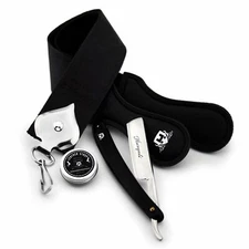 Barber Style Shaving Set Straight Cut Throat Razor & Black Leather Strop GIFTKIT