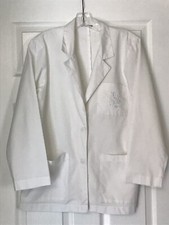 Womens Medical Scrub Jacket White w/ Floral Applique on Pocket
