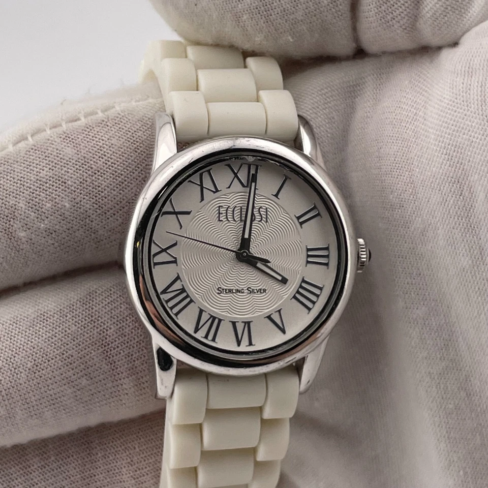Ecclissi Sterling Silver Watch Womens 34mm Case White Rubber Band Quartz - Image 4 of 4