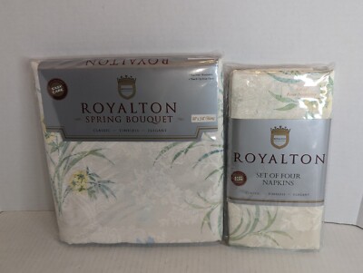 Vintage Royalton Collection Spring Medley 60x90 Oblong Tablecloth + 4 Napkins