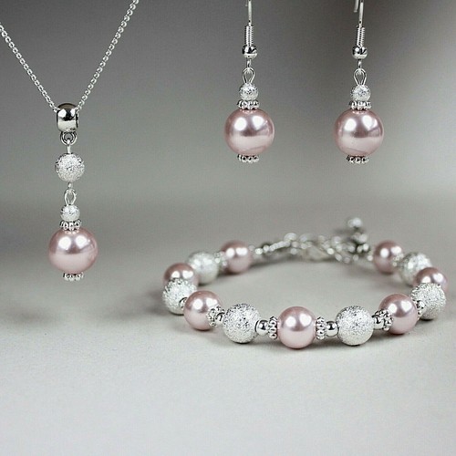 Blush pink pearl necklace bracelet 