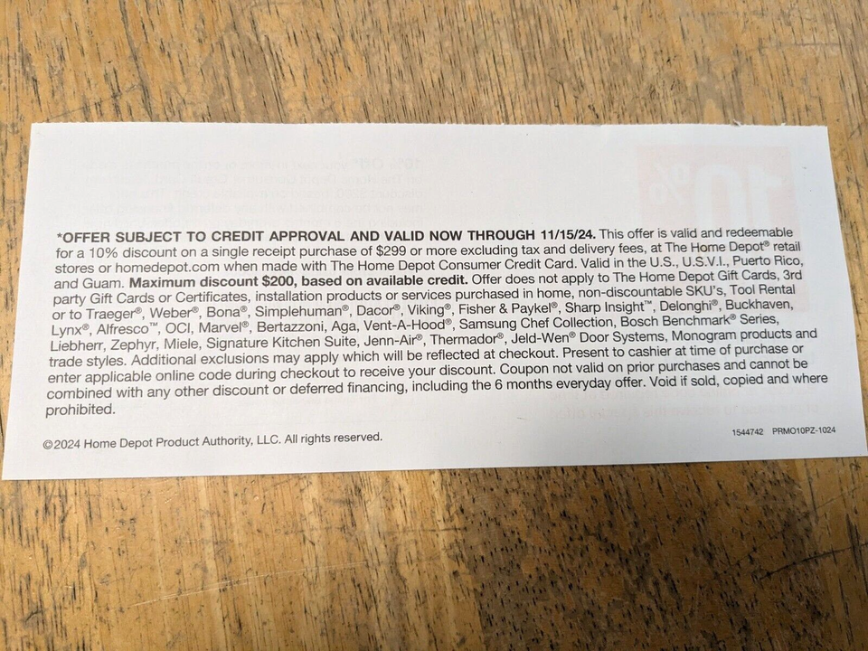 Home Depot Coupon 10 OFF Exp 11/15/2024 HD CREDIT CARD REQUIRED eBay
