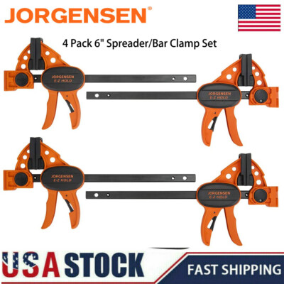 Jorgensen 4 Pack 6'' Spreader/Bar Clamp Set One-Hand Light Duty E-Z Hold Clamp US