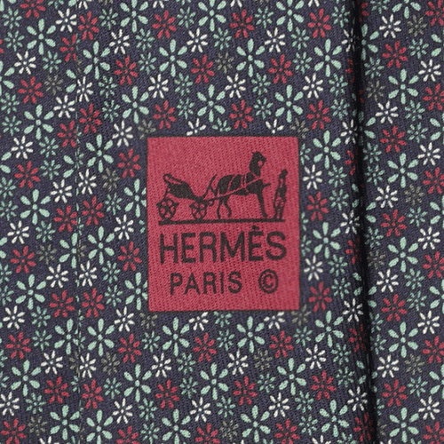 100% Auth HERMES TIE Silk Mens Floral Pattern 5545