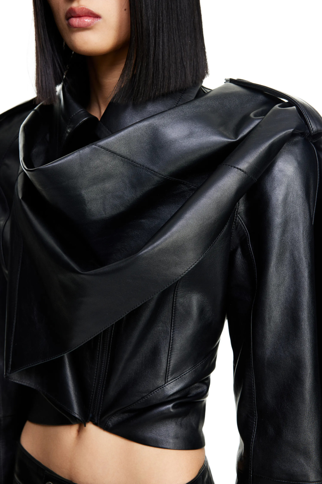 BNWT MUGLER H&M SCARF DETAIL LEATHER JACKET in BLACK sz M image 5