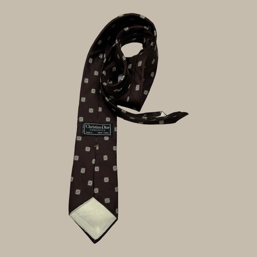 Corbata de cuello marrón chocolate de lujo Christian Dior corbata de lujo para hombre - Imagen 7 de 16