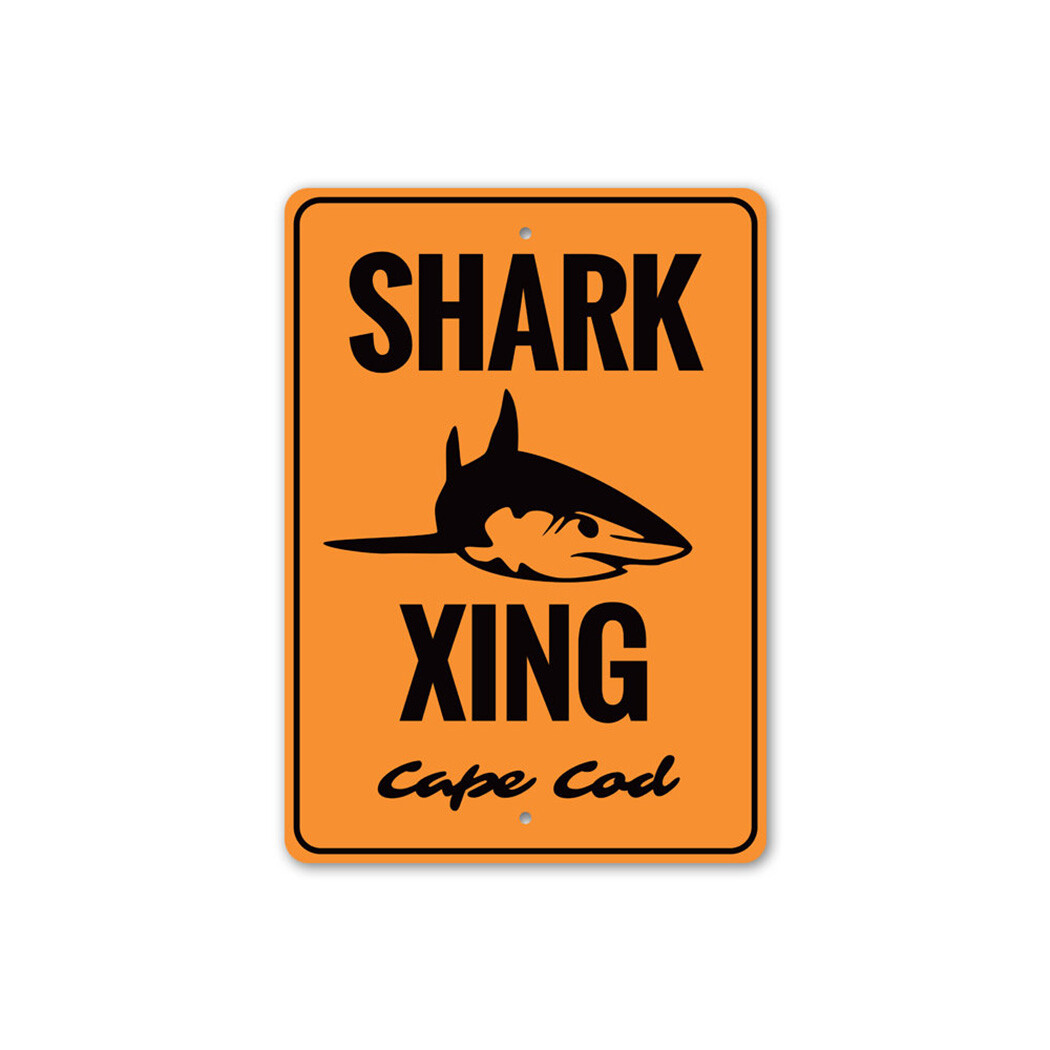 Shark Xing Cape Cod, Shark Crossing Warning Sign, Beach Coastal Metal Sign