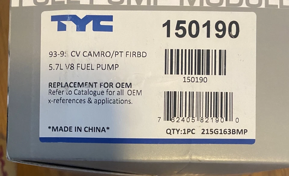 Módulo de bomba de combustível TYC 93-95 CV Camaro PT Firebird 5.7L V8 NOVO - Imagem 2 de 4