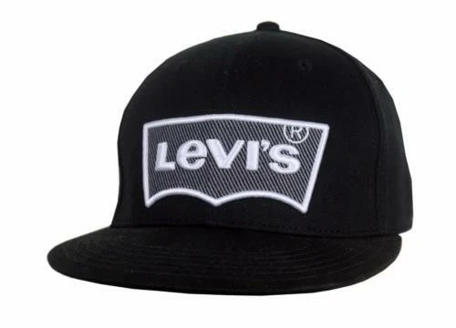 NUEVO LEVI'S HOMBRE ALA PLANA CON BORDADO BÉISBOL BROCHE TRASERO GORRA SOMBRERO NEGRO/GRIS Foto 3 de 4