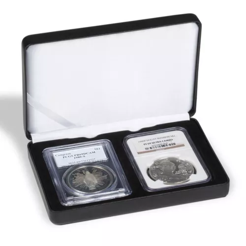 Black Leatherette Box for 2 Coin Slabs - PCGS NGC ANACS up to 2 1/2 x 3 3/8"