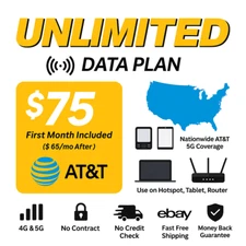 AT&T Unlimited 5G + 4G LTE SIM/eSIM – No Contract – Use on Hotspot/Tablet – Firs