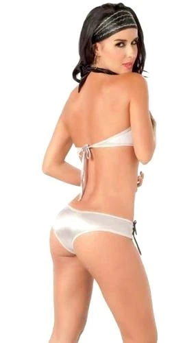 2062 Silver Black White Bikini GoGo Club Bra Boy-shorts Dance Club Wear S M L - Image 2 of 3