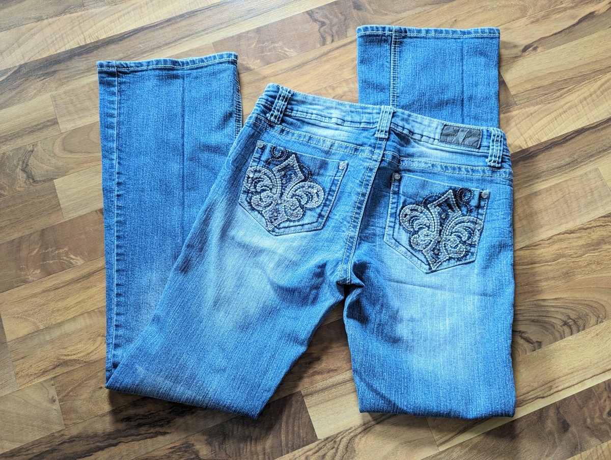 パンツ rizotto Logo Embroidery Tuck Denim Blue ZCO jeans Premium Denim Jeans Womens Juniors Size 9 Inseam 31