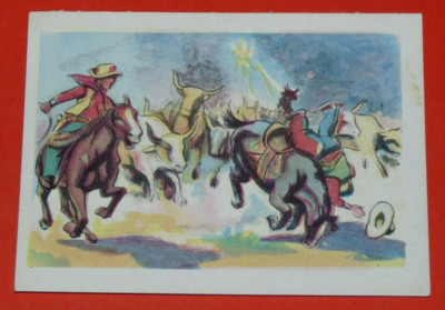 CHROMO 1930-1950 GOMME A CLAQUER COCECO FAR WEST CATTLE STAMPEDE COW ...