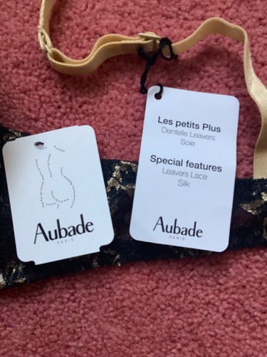 Aubade Bra Femme Glamour 32A Satin and Lace Gold & Black Removable Pads - Picture 6 of 10