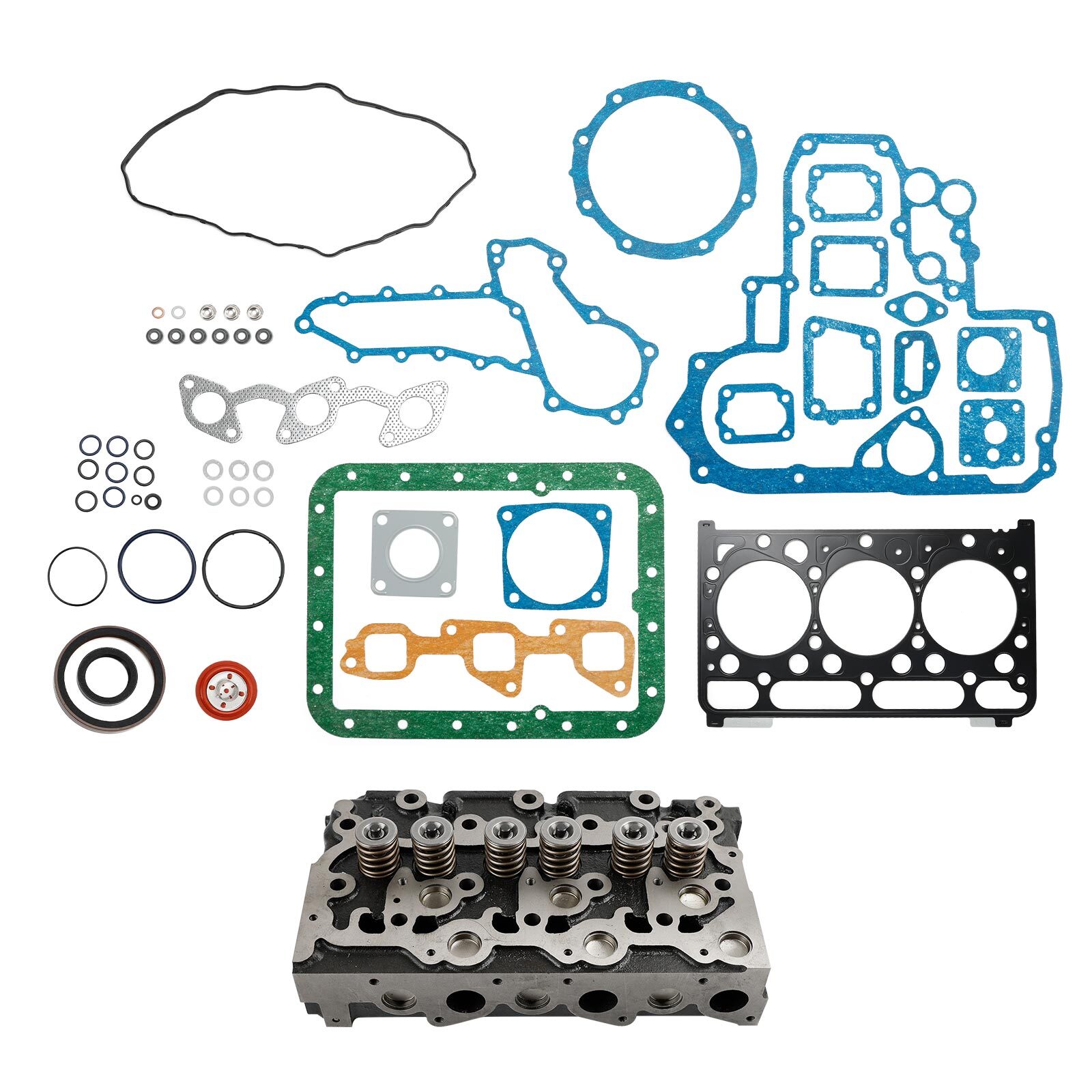 Complete Cylinder Head & Full Gasket Kit Compatible With Kubota D1703 Engine,