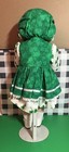 Porcelain Doll Hand Made Outfit Irish Shamrock Print 18” Stand And Dust Cover — photo 3