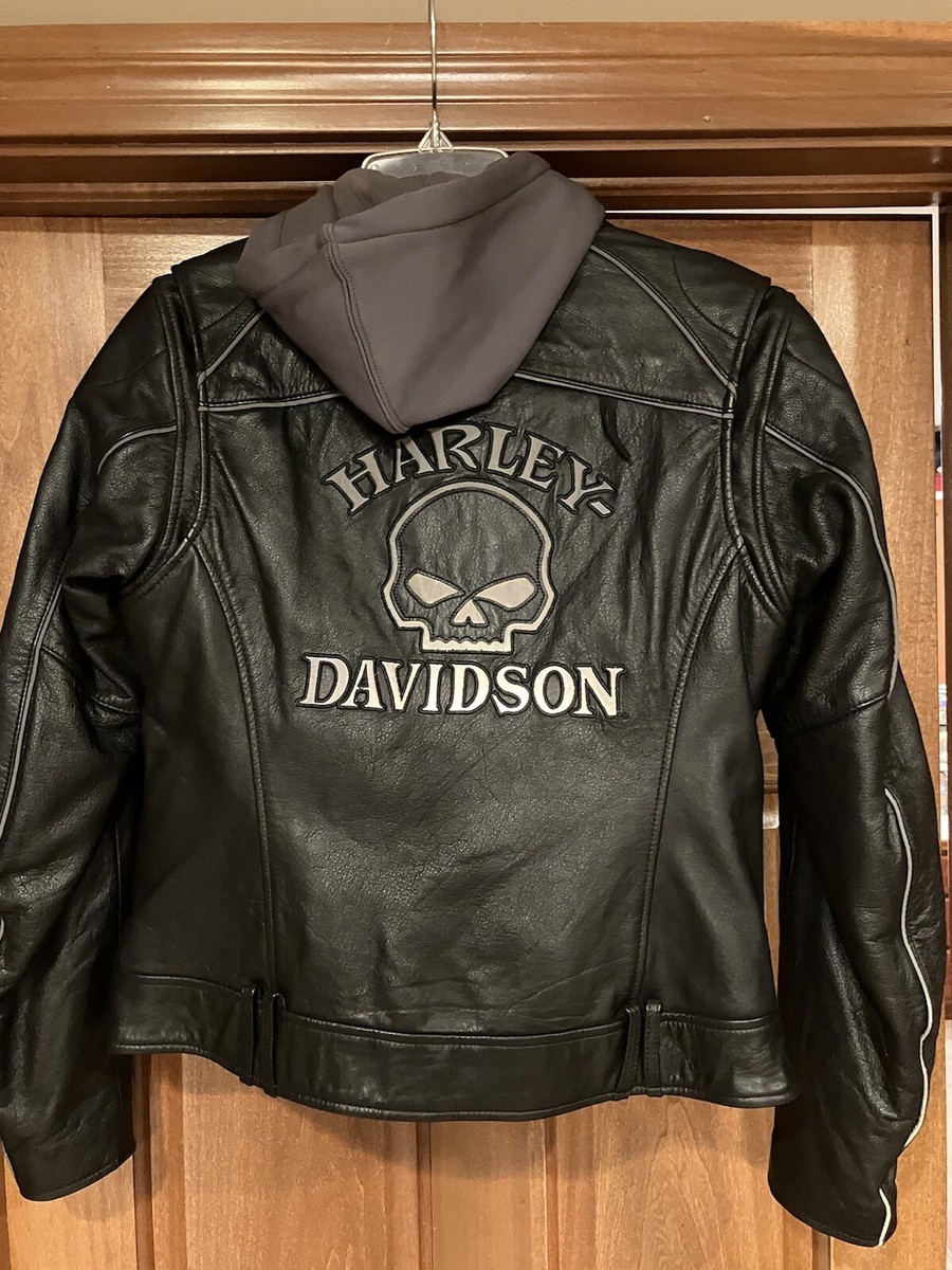 Harley Davidson Willie G Reflective Skull Leather Jacket HOODY