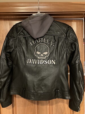 Harley Davidson Willie G Reflective Skull Leather Jacket HOODY