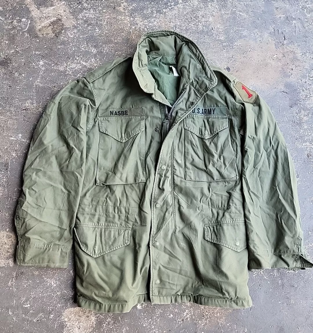 Vtg 60s M 65 Field Jacket Vietnam US Army 1st Infantry Military 68 Aluminum Zip