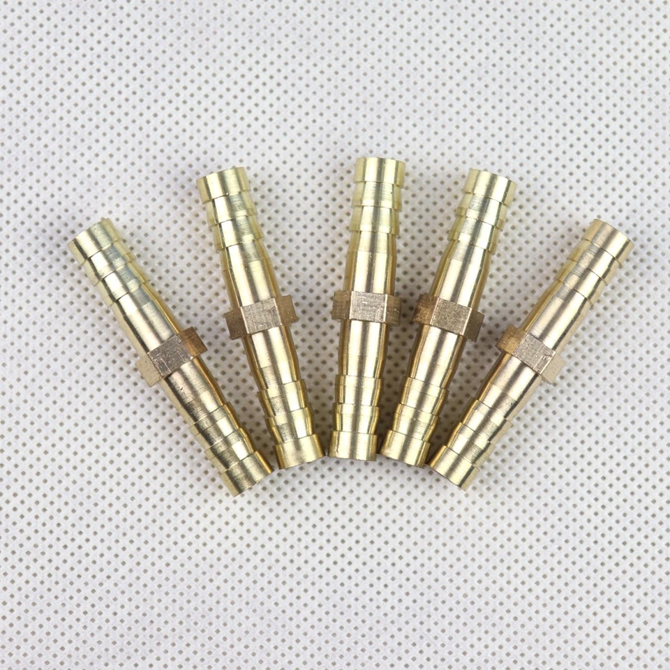 5Pcs 6mm 1/4" Brass Fitting Pipe Tubing Straight Union Hose Barb Water Gas Air - Image 3 of 4