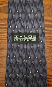 Zylos George Machado Silk Tie Necktie 59.5" Gray Grey Diamond Geometric USA Made