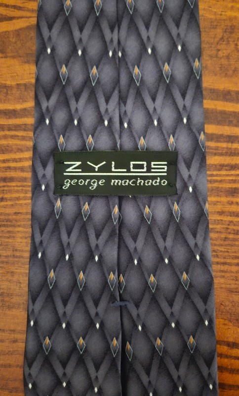 Zylos George Machado Silk Tie Necktie 59.5" Gray Grey Diamond Geometric USA Made