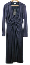 Halston NWT Collared Imani Suede Shirt Dress Size 10 in Solid Midnight Navy Blue
