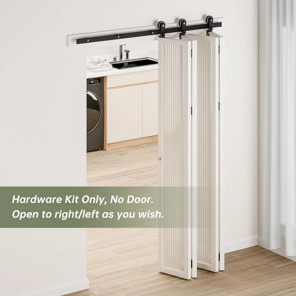 CCJH 5-20FT Doble Plegable Puerta Corredera Granero Herrajes Kit de Riel para 4/8 Puertas, Resistente Foto 4 de 4