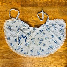 Blue Rose Gingham Check Lace Trim Vintage Half Apron As Is