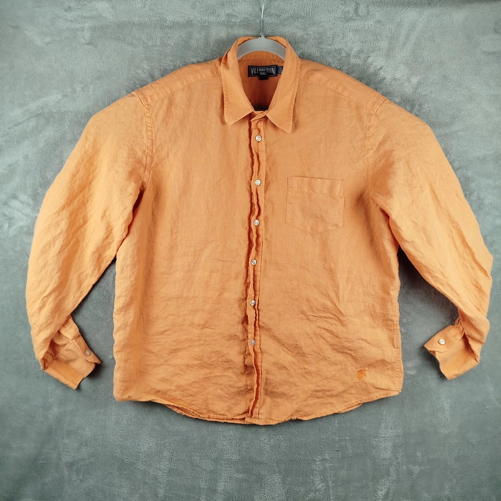Vilebrequin Men's 2XL Peach Orange 100% Linen Long Sleeve Button-Down Shirt