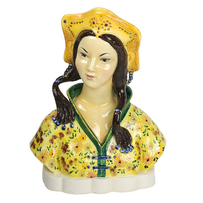 Vintage Trevir Porcelain Pottery Statue Bust Of Asian Woman Italy 12''H READ ALL