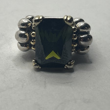 Green Gemstone with Gold highlighted Sterling Silver Ring 6, 925