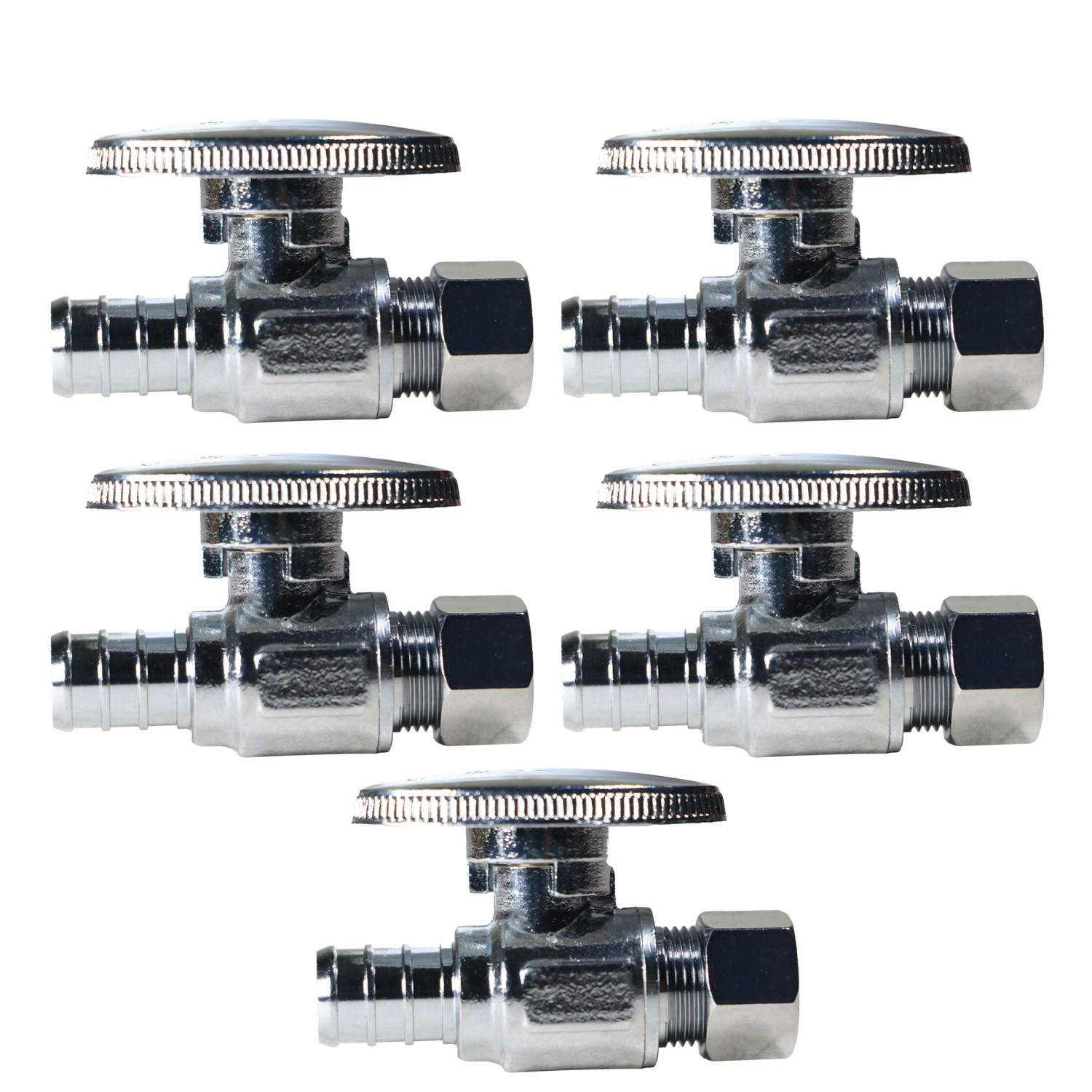 5 Pack XFITTING 1/2" PEX-B x 3/8" OD Compression Straight Stop Valve, Lead Free