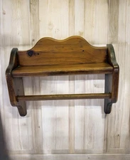 Vintage Wooden Wall Shelf with Towel Dowel Rustic Farmhouse Decor Cottage Core