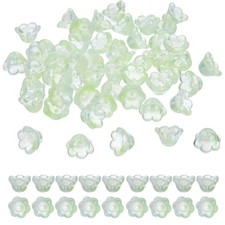 100 Pcs Glass Flower Beads for Jewelry Making, Loose Bead Charm, Light Green