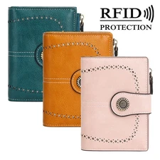 RFID Blocking Women Small Leather Wallet Credit Card Holder Mini Bifold Purse US