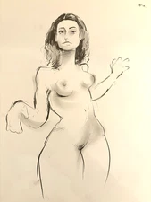 Figure Realism Academic Female Pencil Drawing On Paper 14”x17” Original Signed