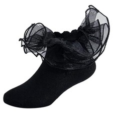 1Pack Ruffle Socks for Girls Cute Double Lace Fluffy 4-6 Years Black - 1 Pair