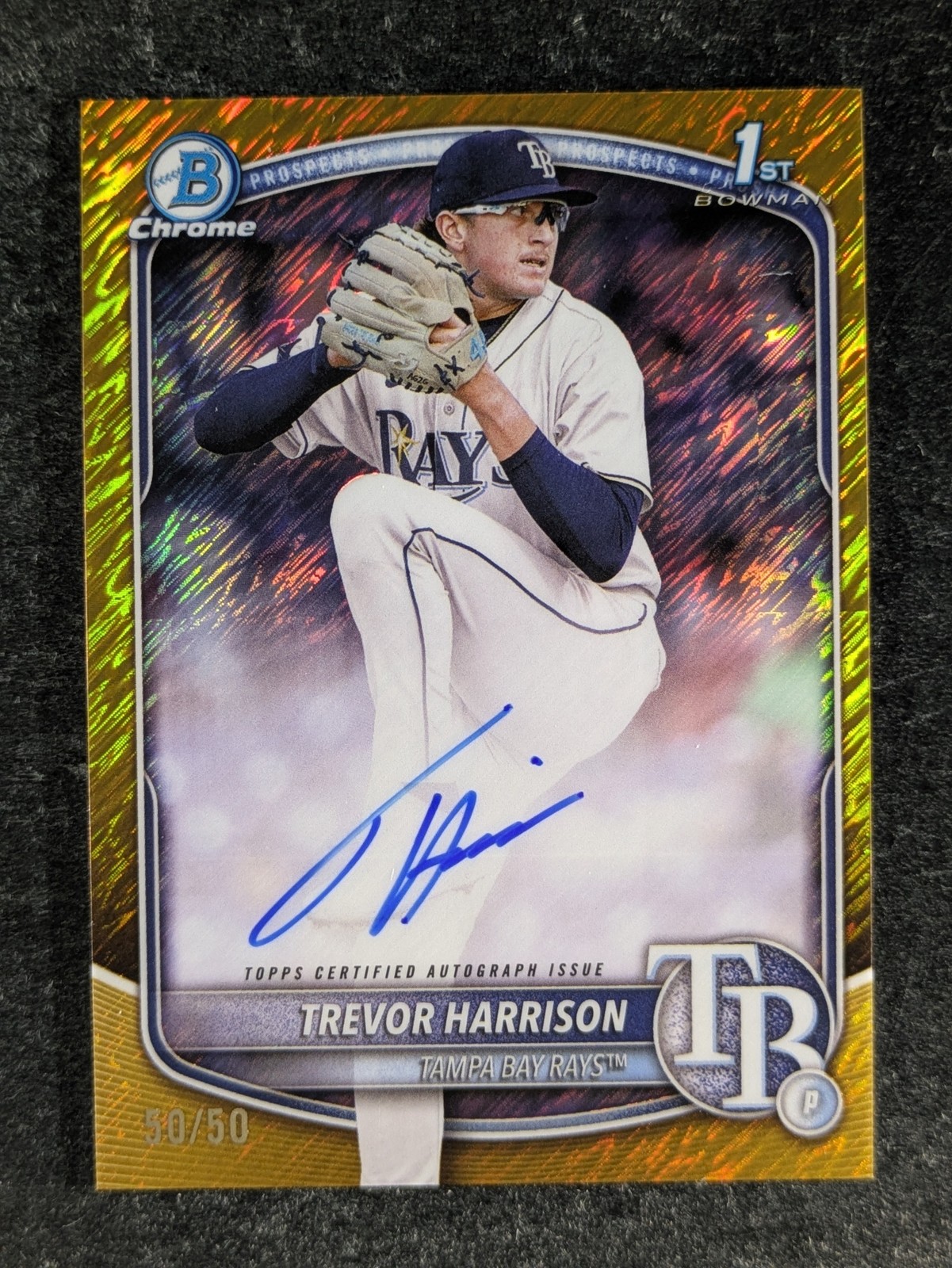 2025 Bowman Chrome TREVOR HARRISON 50/50 1st Bowman Auto Gold Shimmer #CPA-THA