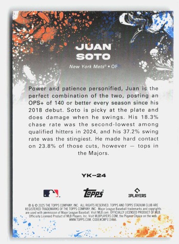 2025 Stadium Club #YK-24 Juan Soto Yours for the Taking - Picture 2 of 2