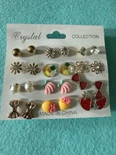 Assorted Pack Of 12 Pierced Earrings Pink Bananas Variety Fruits