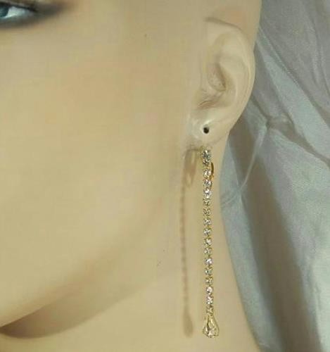 Very Long Vintage 80's - Mod Rhinestone Shoulder Duster Clip Earrings 418F6