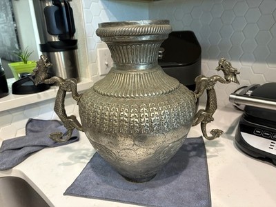 Sino-Tibetan double-dragon urn Vase 14 Inches