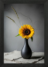 Sunflower in Black Vase Still Life Framed Wall Art Poster Canvas Print Picture