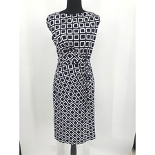 Lauren Ralph Lauren Dress Womens 8 Black Geometric Ruched Chic Sheath