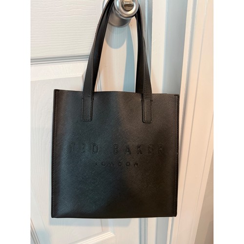 Ted Baker London Black Icon Small Tote Bag Saffiano Textured Shopper Handbag