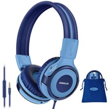 Kids Wired Headphones Mic Volume Limiter Sharing Jack Foldable Stereo Blue