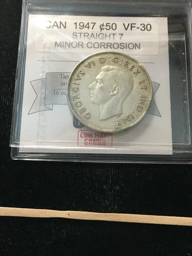 1947 Straight 7  Coin Mart Graded Canadian, Fifty-Cent Coin *VF-30*Minor Corr.